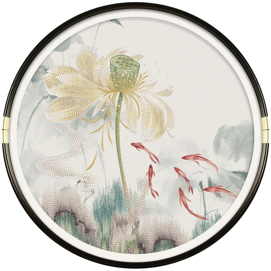 Round Chinese Ink Style Embroidery Wall Art