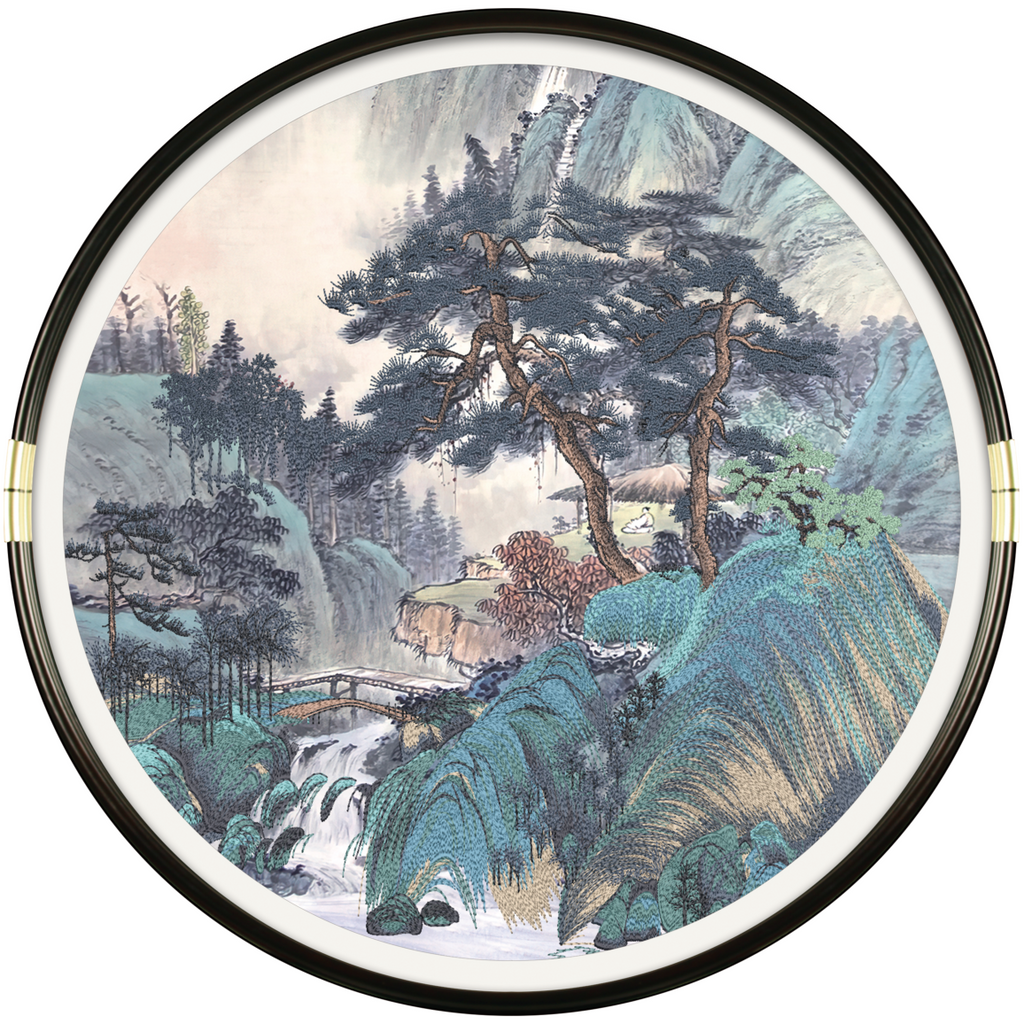 Round Chinese Ink Style Embroidery Wall Art