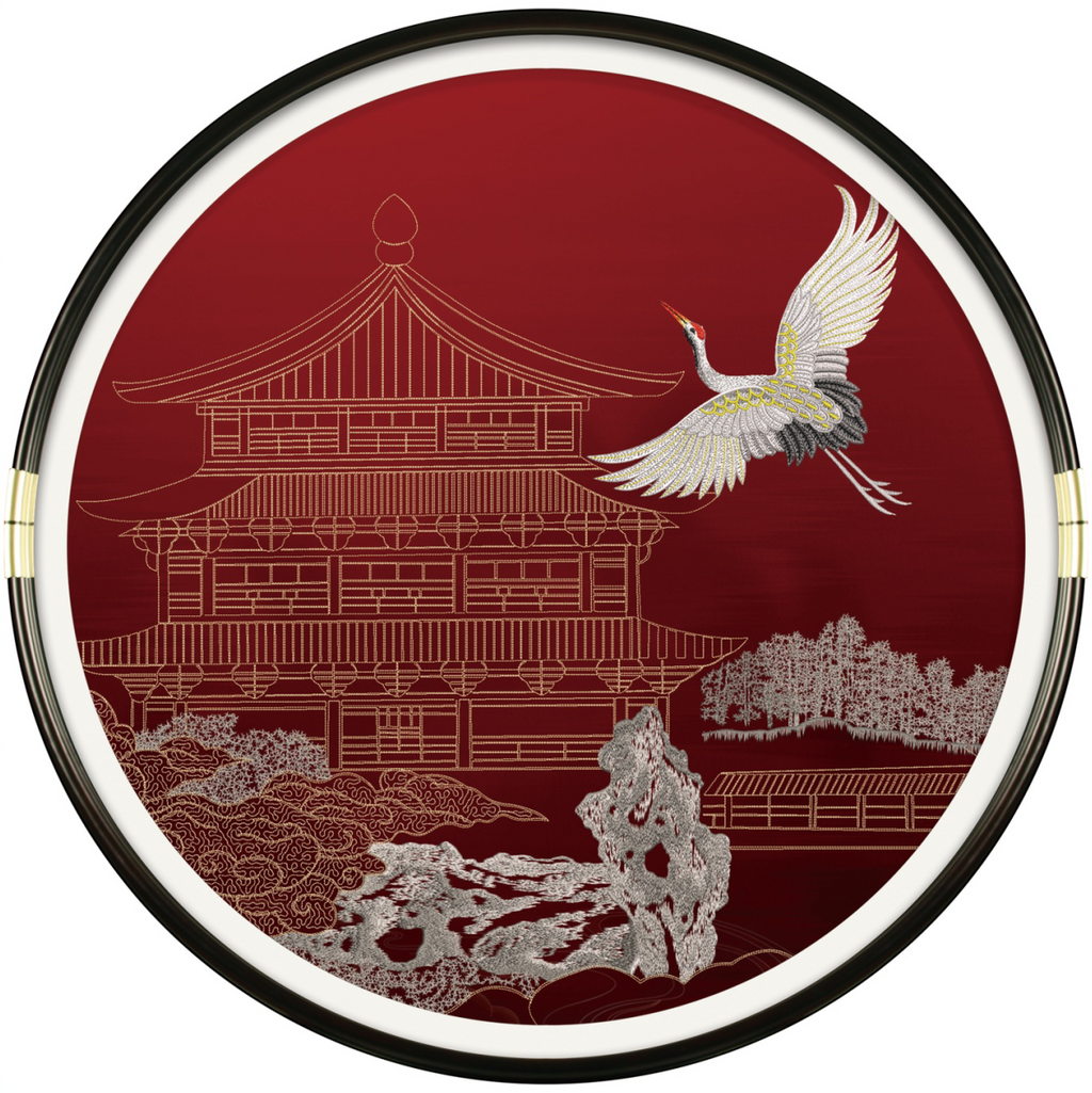 Round Chinese Ink Style Embroidery Wall Art
